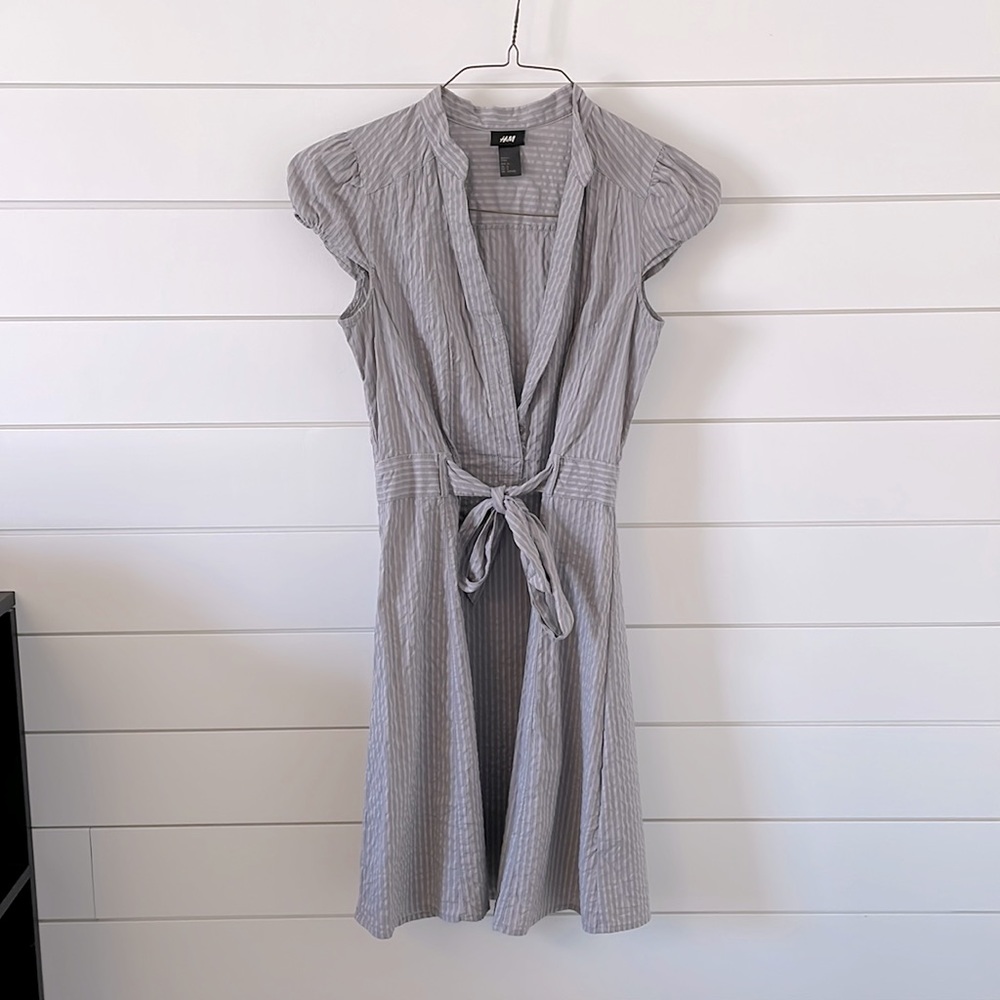 Grey Vertical Stripe Dress (Size 6)